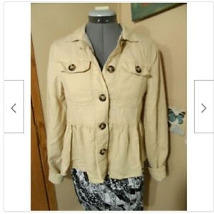 MIAMI Boho Linen Flounce Jacket S Beige button up coat